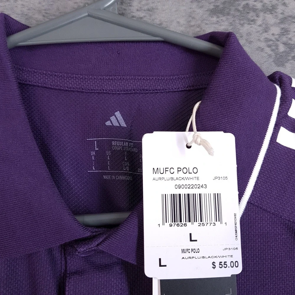 ADIDAS Manchester United UK Soccer Polo Shirt Mens LARGE Purple JP3105